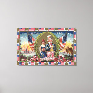 Uncle Sam Und Dame Liberty Leinwanddruck