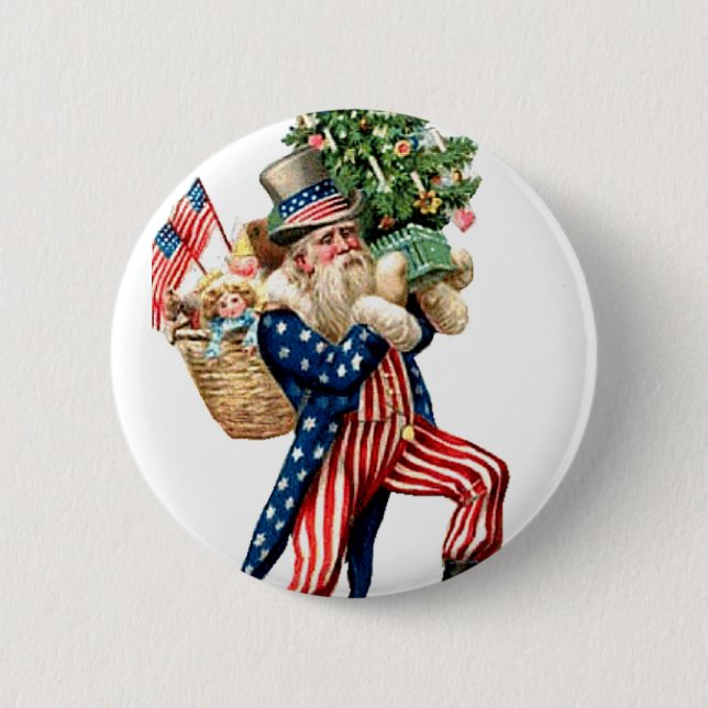Uncle Sam Weihnachtsmann Weihnachten Button (Vorderseite)