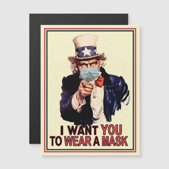 Uncle Sam Will dir, eine Gesichtsmaske USA zu trag Magneteinladung (Vorne/Hinten)