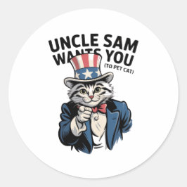 Uncle Sam Will dir (zu Pet Cat) - Patriotische Kat Runder Aufkleber