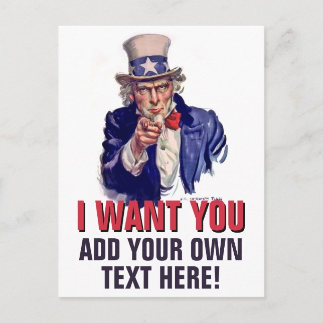 Uncle Sam Will Sie! Kundenspezifische Text Postkarte (Vorderseite)