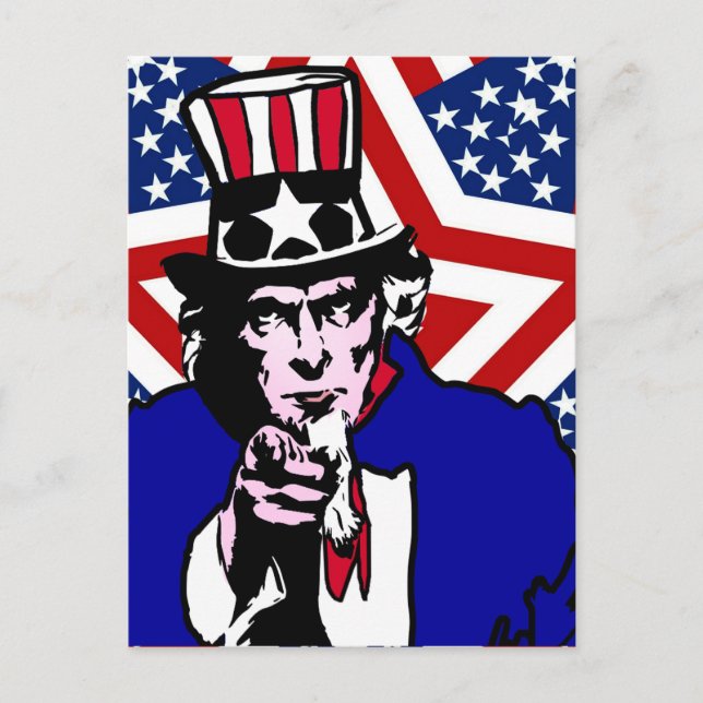 Uncle Sam with Stars & Stripes Hintergrund Postkarte (Vorderseite)