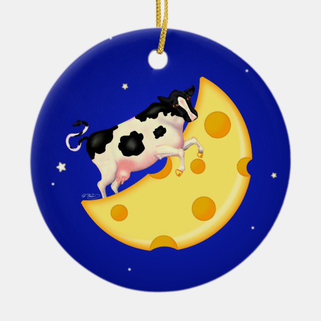 Und die Kuh sprang über den Käsemond Keramik Ornament (Vorne)