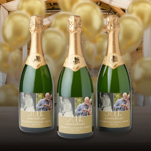Und jetzt 2 Foto 50. Hochzeitstag (Then And Now 2 Photo 50th Wedding Anniversary Sparkling Wine Label)