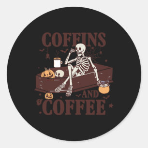 Und Kaffee Funny Skelett Halloween Runder Aufkleber