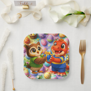 Und lege glückliches Ostern Quadrat Kinder Feierta Pappteller