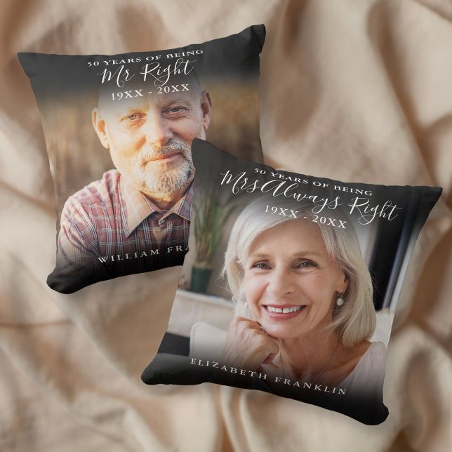 Und Mrs Right Fun 2 Foto Jahrestag Kissen (Mr And Mrs Right Fun 2 Photo Anniversary Throw Pillow)