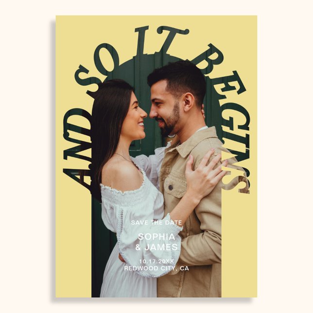 Und so beginnt Arch Photo Citrus Hochzeit Save The Date (Von Creator hochgeladen)