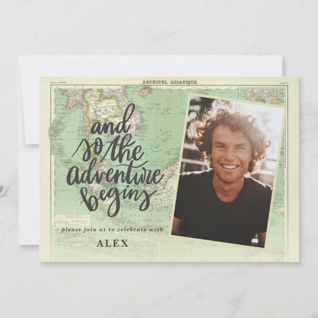 Und so beginnt das Abenteuer Foto Abschluss Einladung (Vorderseite)