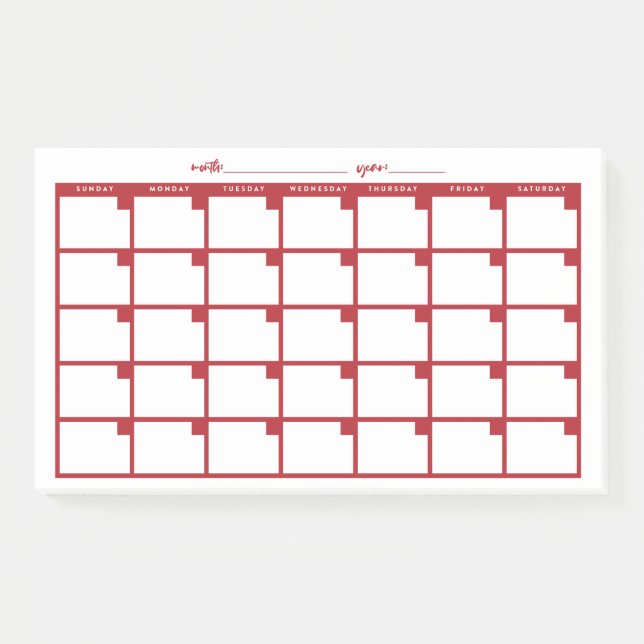 Undated Sticky Note Calendar - Red Post-it Klebezettel (Vorderseite)