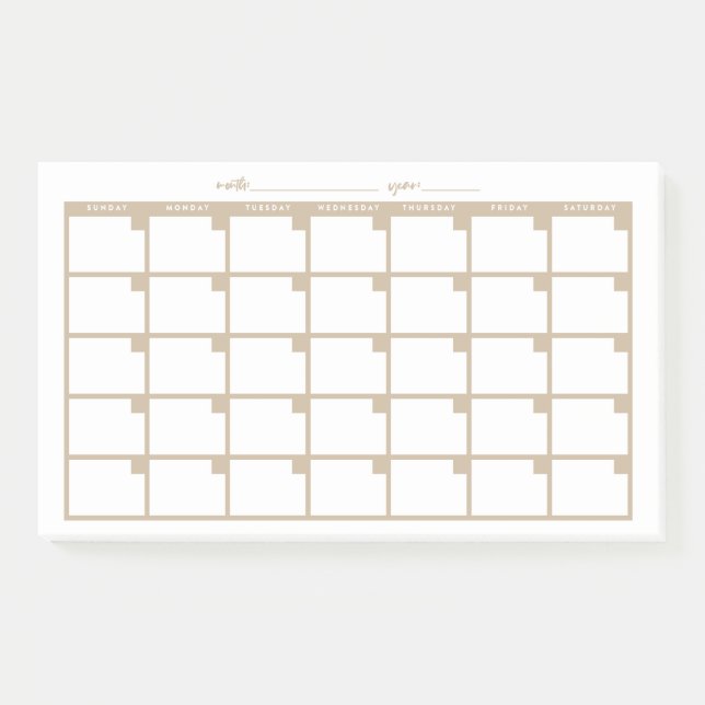 Undated Sticky Note Calendar - Tan Post-it Klebezettel (Vorderseite)