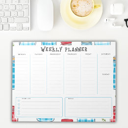 Undated Vertical Weekly Planner, Blue and Red Notizblock
