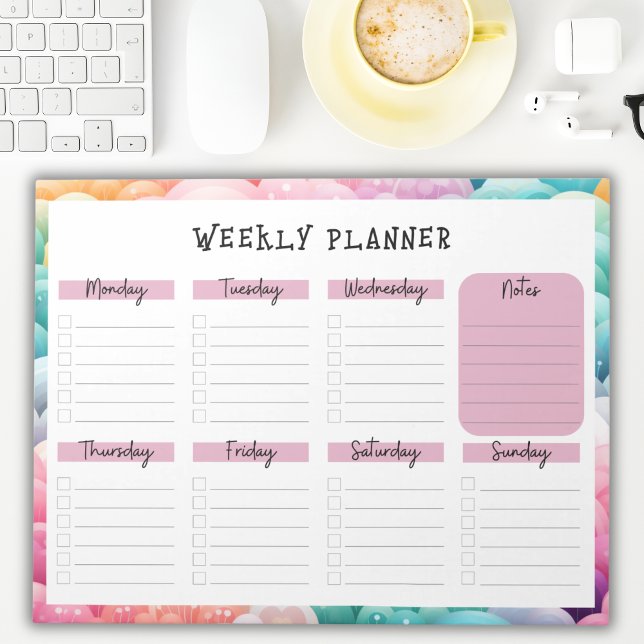 Undated Weekly Planner, Rainbow Cloud Border Notep Notizblock (Von Creator hochgeladen)