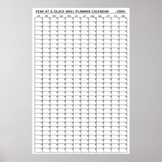 Undatierter Jahresübersichts-Wandplaner-Kalender Poster