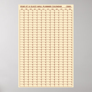 Undatierter Jahresübersichts-Wandplaner-Kalender Poster
