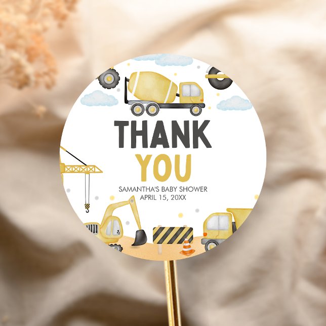 Under Construction Baby Shower Runder Aufkleber (Caution Baby Under Construction Baby Shower Sticker)