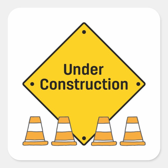 Under Construction with Cones Quadratischer Aufkleber (Vorderseite)