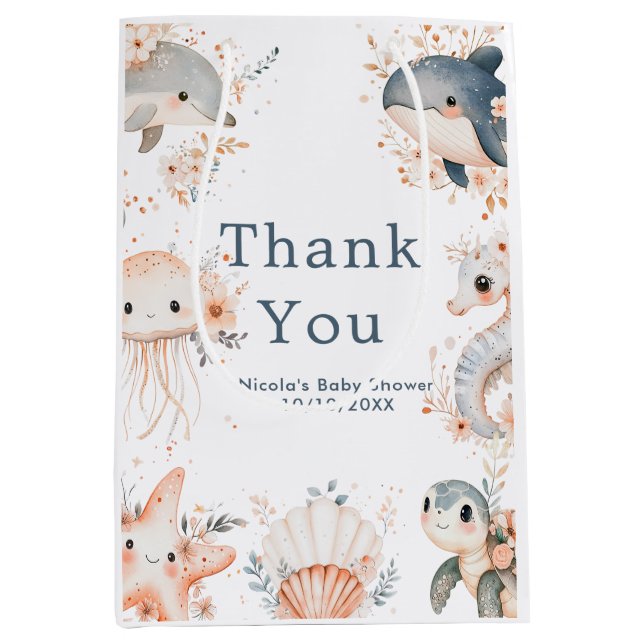 Under The Sea Animals Birthday Party Mittlere Geschenktüte (Vorderseite)