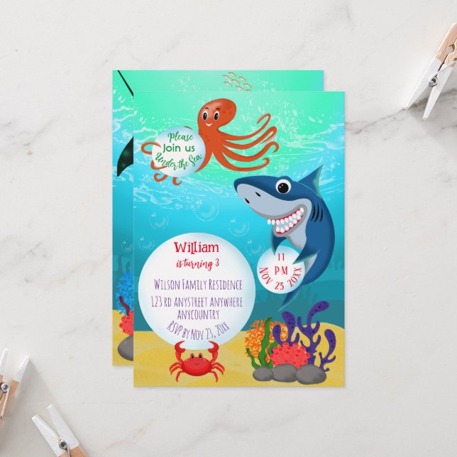 Under the Sea Animals Invitation pour une fête d'a (Devant/Arrière en situation)