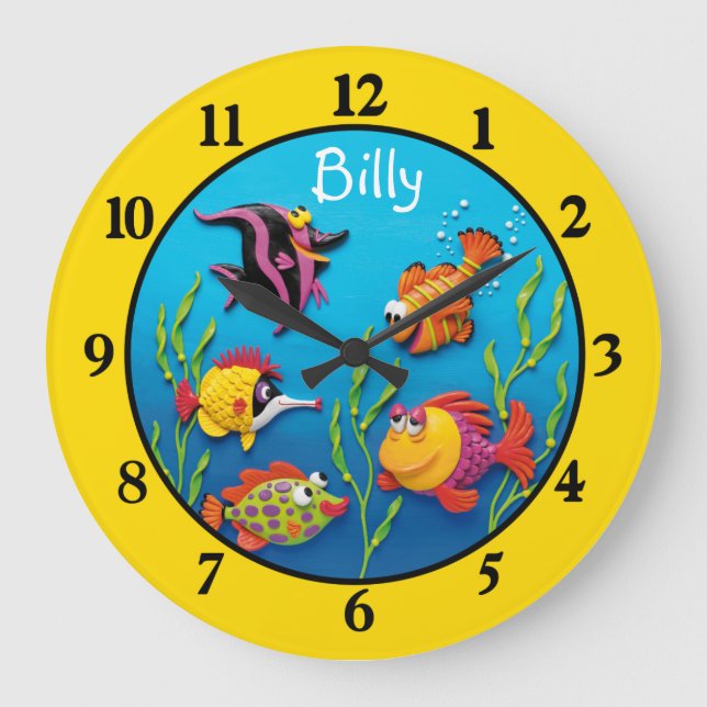 Under the Sea Baby Boys Room Nursery Große Wanduhr (Vorderseite)