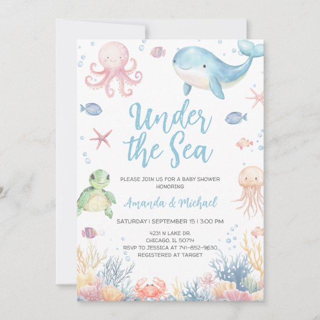 Under the Sea Baby Shower Einladung (Vorderseite)