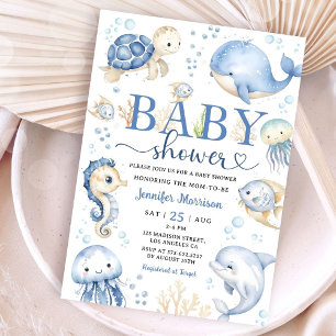 Under The Sea Baby Shower Junge Blaues Meer   Einladung