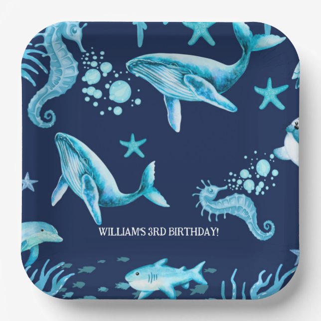 Under the Sea birthday invitation, ocean boy  Pappteller (Vorderseite)