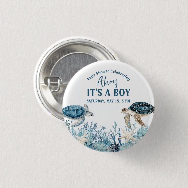 Under the Sea Blue Ahoy It's a Boy Baby Shower Button (Vorne & Hinten)