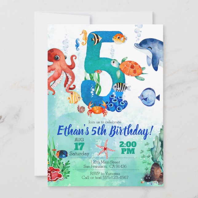 Under the Sea Invitation for 5th Birthday (Devant)