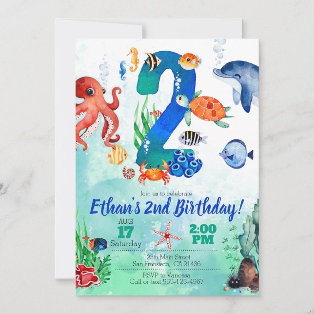 Under the Sea Invitation pour le 2e anniversaire (Devant)