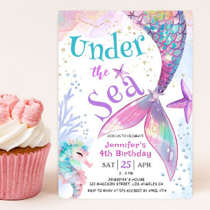 Under the Sea Mermaid 4th Birthday Invitation