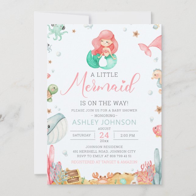 Under the Sea Mermaid Baby Shower Invitation Einladung (Vorderseite)