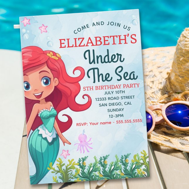 Under the sea Mermaid Birthday Girl Einladung (Von Creator hochgeladen)
