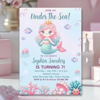 Under the sea Mermaid Birthday Girl Einladung