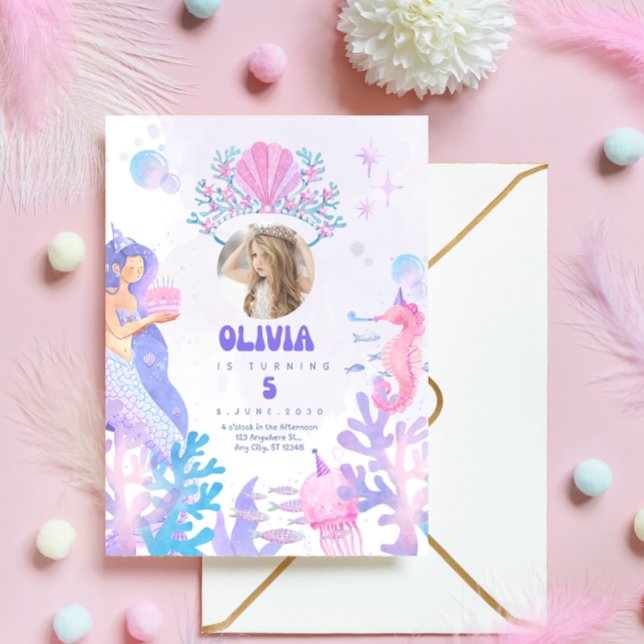 Under the sea Mermaid Birthday Invitation card (Créateur téléchargé)