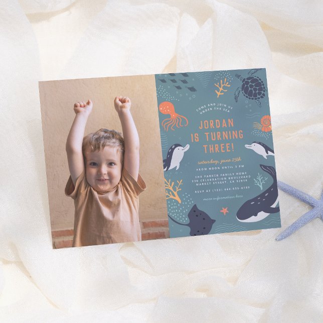 Under The Sea Nautical Animals Boys Birthday Photo Einladung (Von Creator hochgeladen)