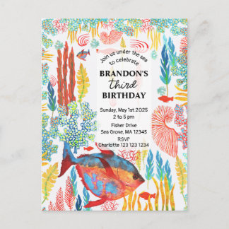 Under The Sea Ocean Animal watercolor Birthday  Einladungspostkarte