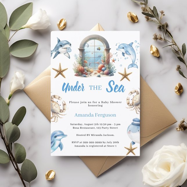 Under the sea ocean animals boy Baby Shower Einladung (Von Creator hochgeladen)