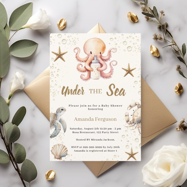 Under the sea ocean animals girl Baby Shower Einladung (Von Creator hochgeladen)