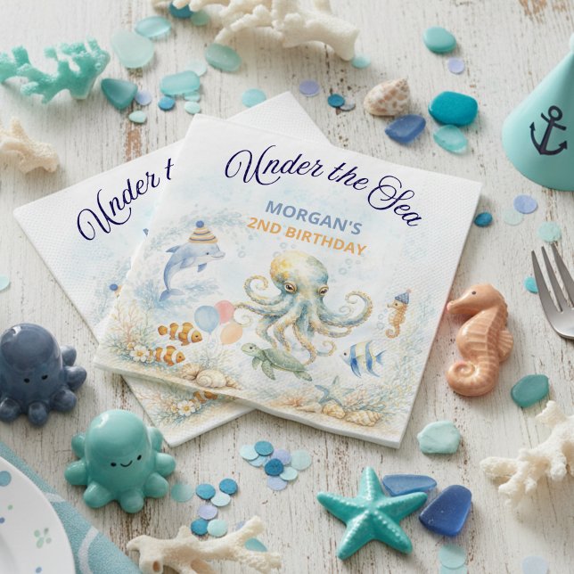 Under the Sea Ocean Animals Octopus Birthday Serviette (Von Creator hochgeladen)