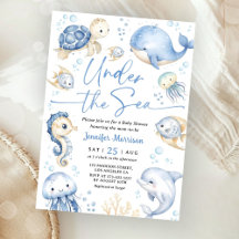 Under The Sea Ocean Baby Shower Boy Dusty Blue
