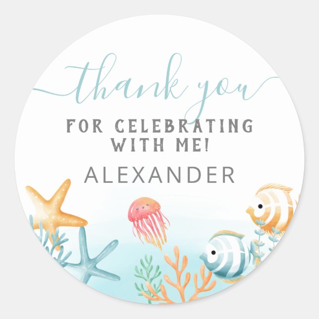 Under the Sea Ocean Birthday Thank You Runder Aufkleber (Vorderseite)