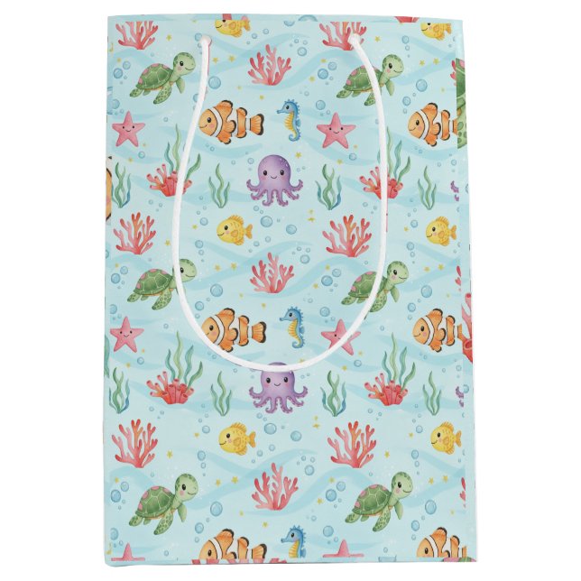 Under the Sea Party Colourful Ocean Creatures Mittlere Geschenktüte (Vorderseite)