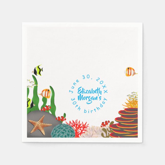 Under the Sea Plants Fish Corals Birthday Party  Serviette (Vorderseite)