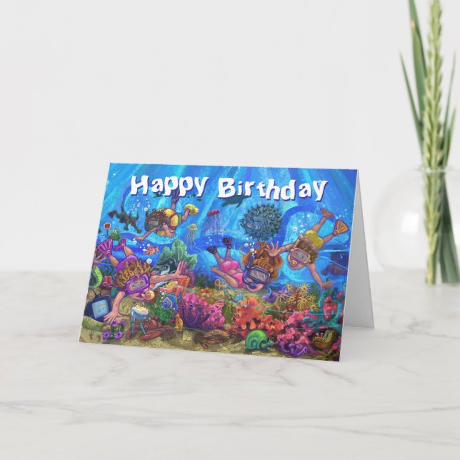 Under the Sea Quad Happy Birthday Card Karte (Vorderseite)