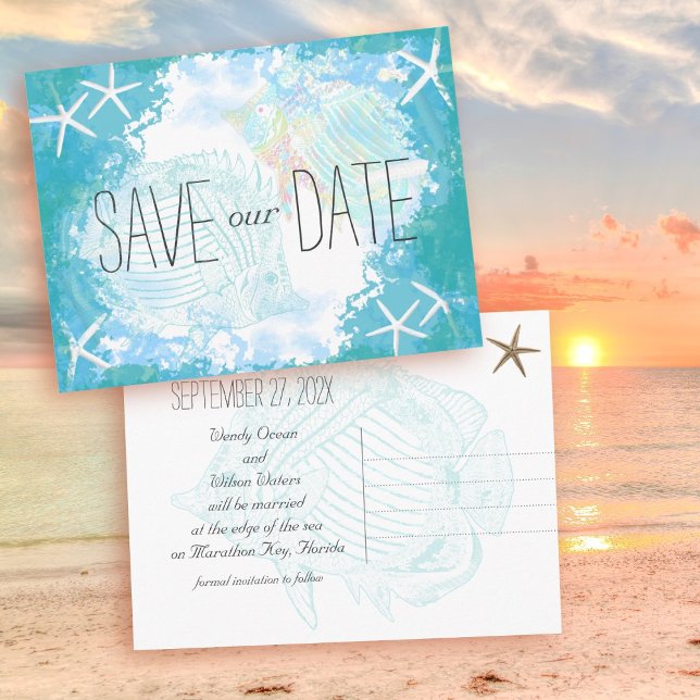 Under the Sea Save the Date Tropical Wedding Ankündigungspostkarte (Von Creator hochgeladen)