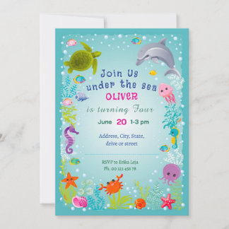 Under the sea Theme invitaion. Kids party. Einladung