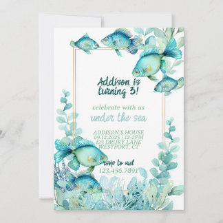 Under the Sea Watercolor Birthday Invitation Einladung