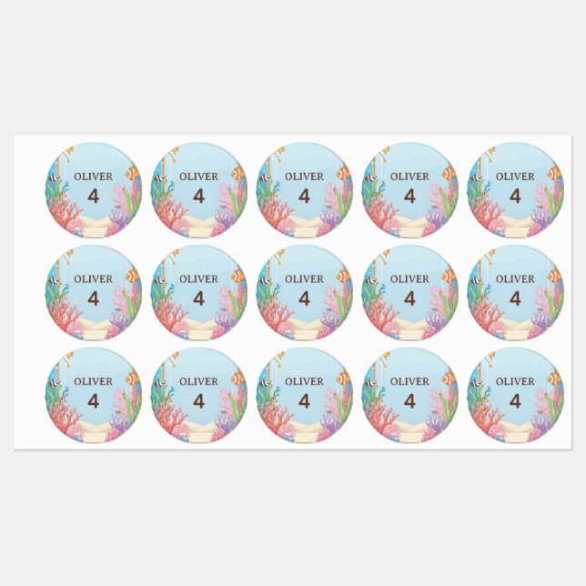 Under the Sea Waterproof Labels, Oliver Name Label Etiketten (Blatt)