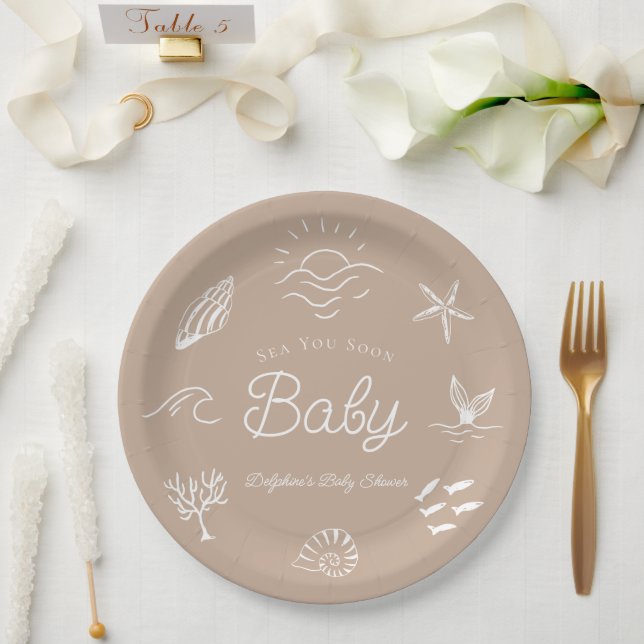 Under the Sea You Soon Brown Baby Shower Pappteller (Hochzeit)